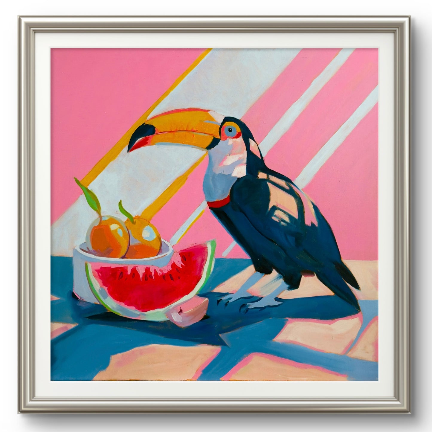 Toucan eating watermelon