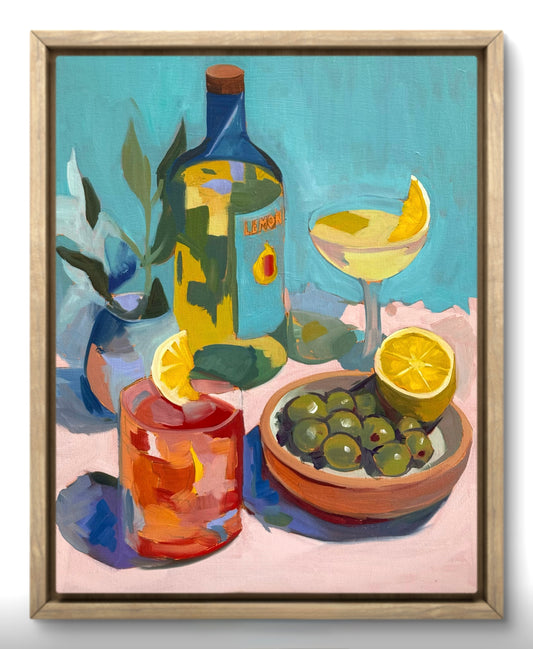 Negroni, green olives and Lemonade